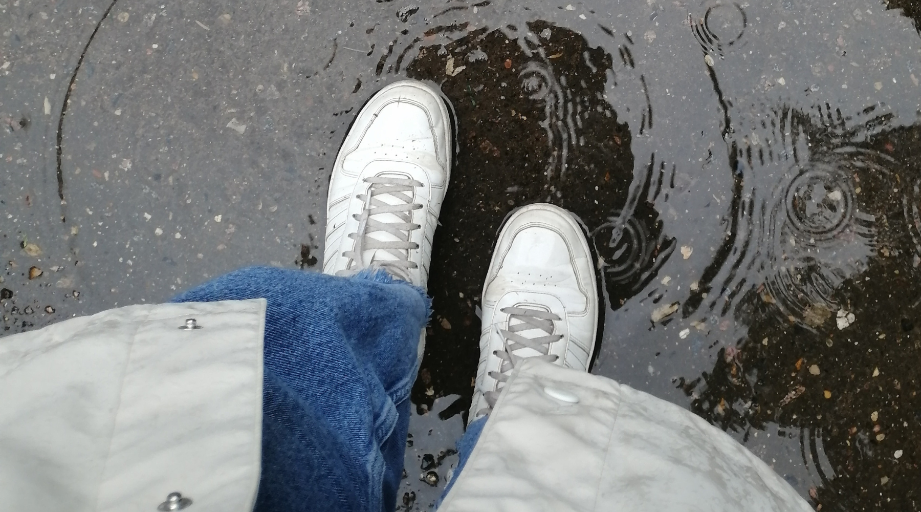 White shoes in the rain