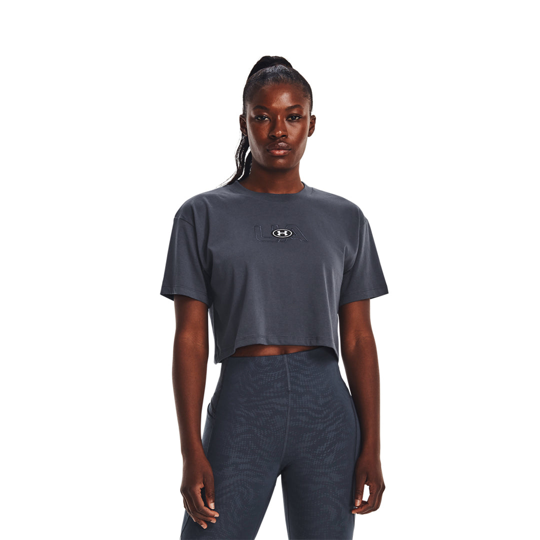 Under Armour Women Branded Logo Crop Short Sleeve | 1376751-044