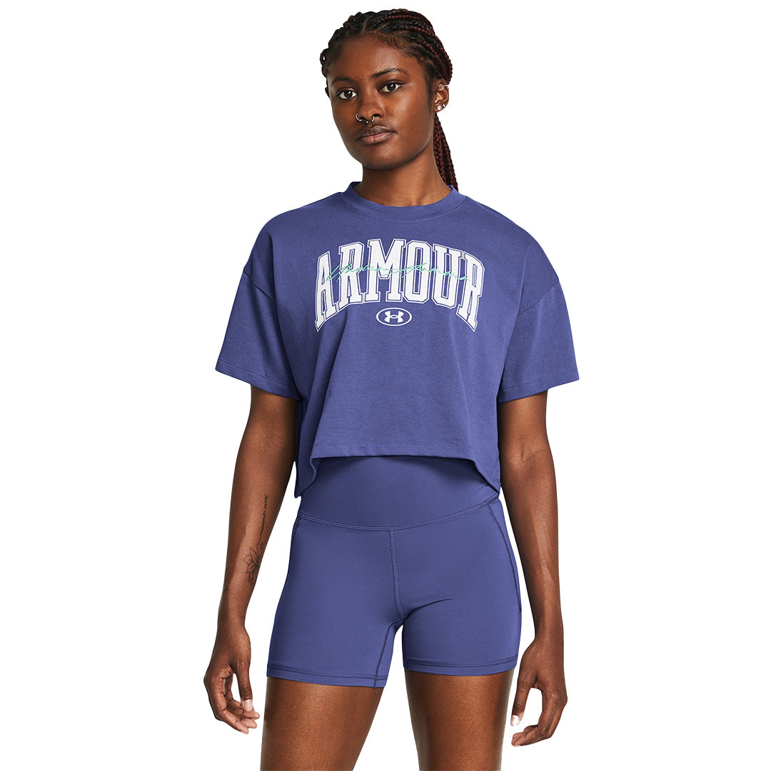 Under Armour Women Heavy Weight Scripted Wordmark Crop Short Sleeve | 1383050-561