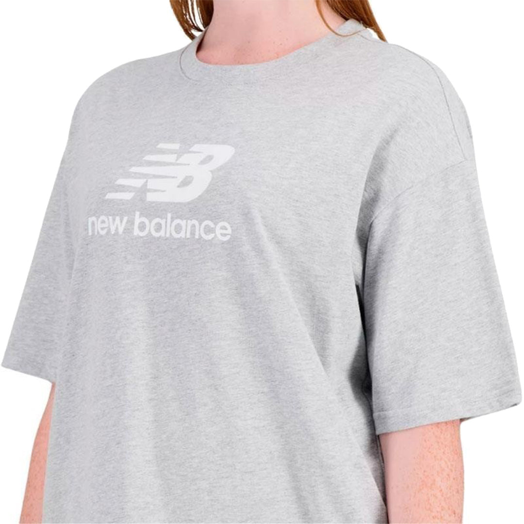 New Balance Women New Essentials Stacked Logo Cotton Oversized T-Shirt | WT31519AG
