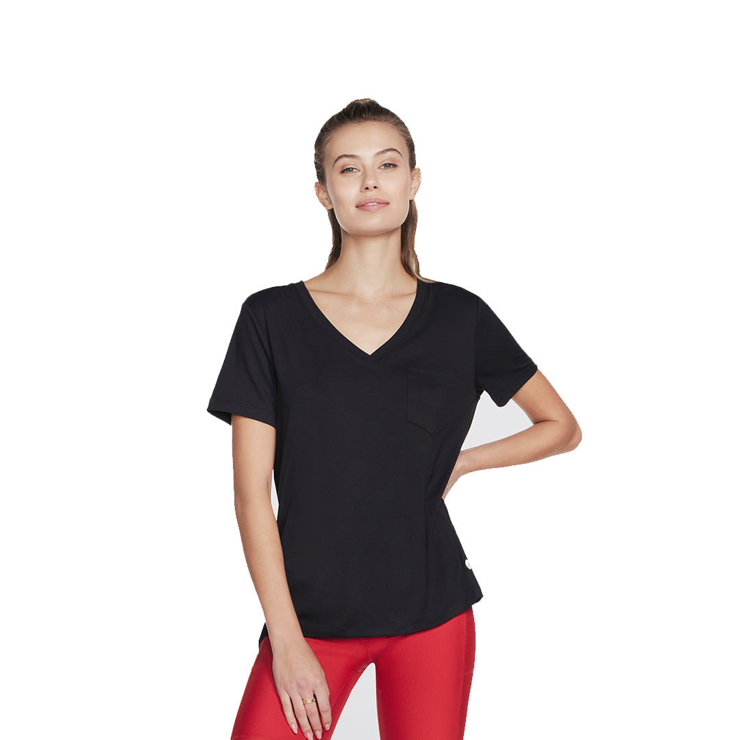 Skechers Women Godri Serene V-Neck Tee | WTO80BLK