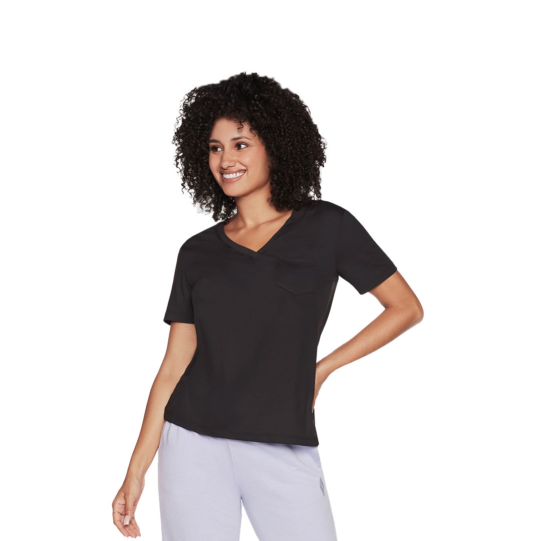 Skechers Women Godri Serene V-Neck Tee | WTO80BLK