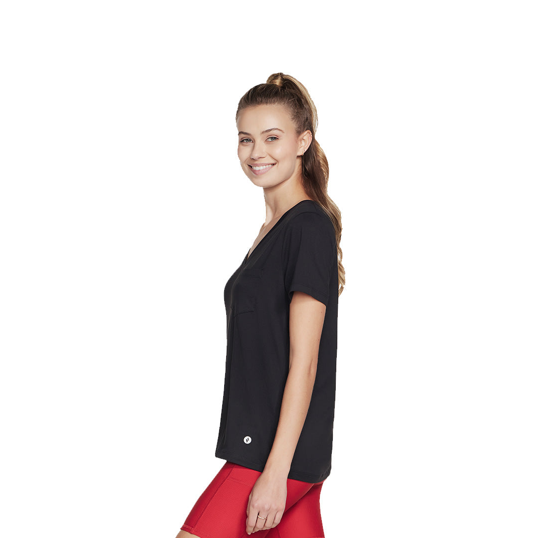 Skechers Women Godri Serene V-Neck Tee | WTO80BLK