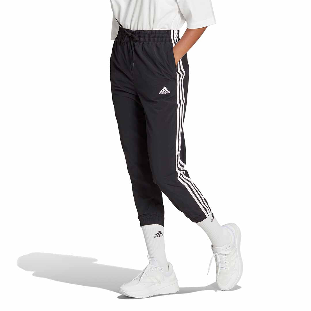 adidas Women Black Essentials 3-Stripes Woven 7/8 Pants | HT3398