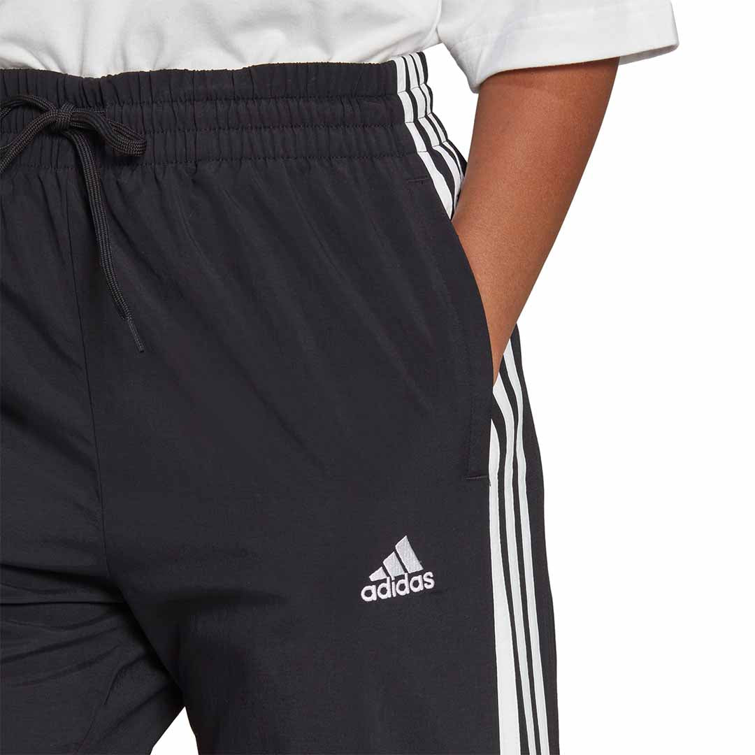 adidas Women Black Essentials 3-Stripes Woven 7/8 Pants | HT3398